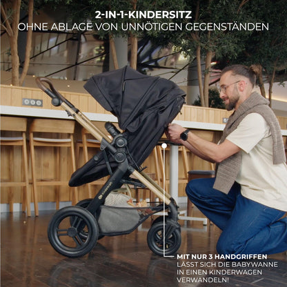 Kinderkraft MOOV 2 XL AIR 3-in-1 vankrikomplekt kuni 27 kg, must