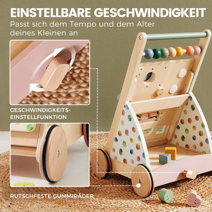 Tiny Land puidust käimistugi Baby Walker Set, värviline, reguleeritava kiirusega