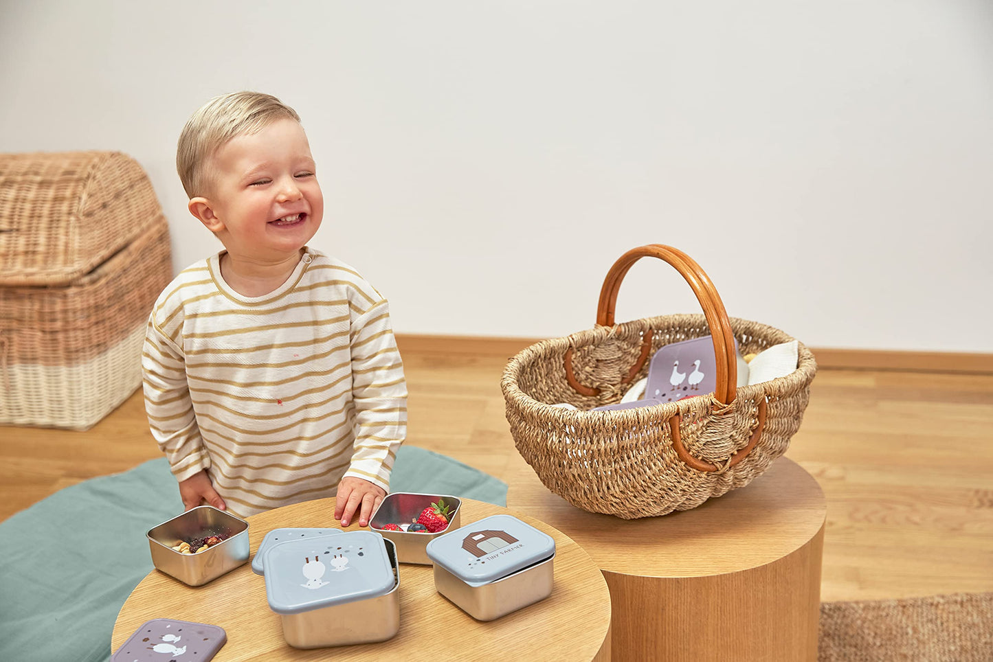 LÄSSIG Tiny Farmer roostevabast terasest suupistekarpide komplekt, 3 tk, sinine