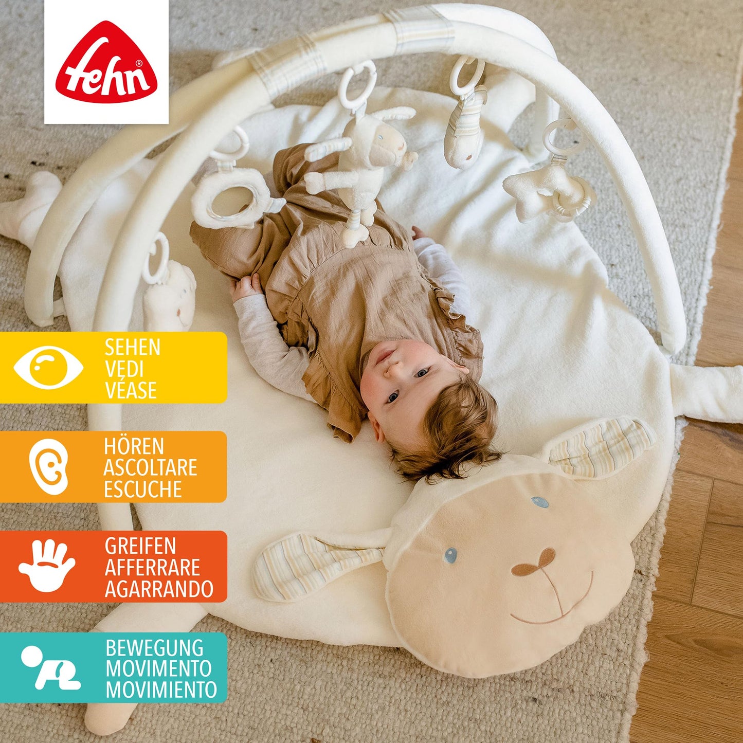 Fehn BabyLOVE 3D mängumatt ja mängukaar lambaga, 90 × 75 cm