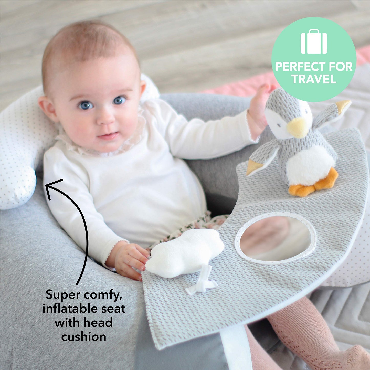 Nuby Penguin Sit-Me-Up täispuhutav iste mängualusega, 6+ kuud