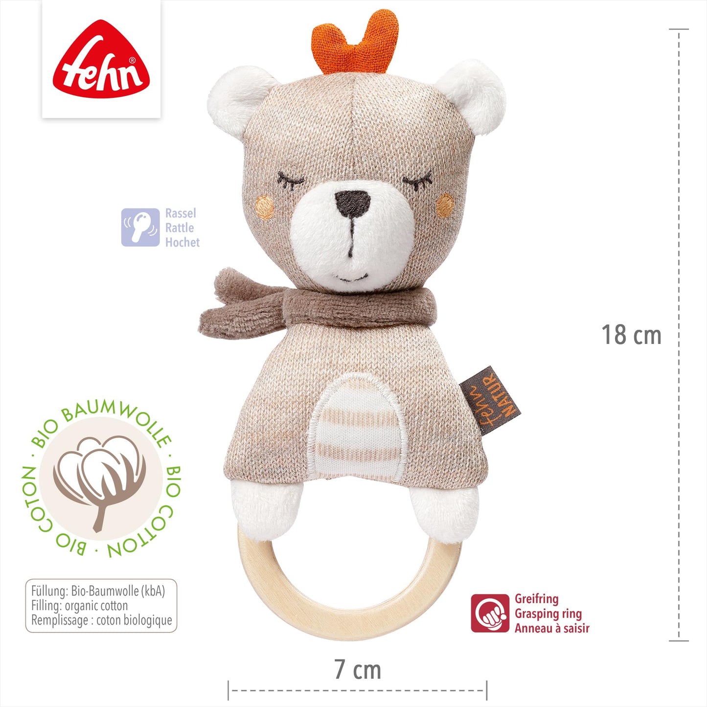 Fehn fehnNATUR puidust haaramislelu Teddy, pruun, alates sünnist
