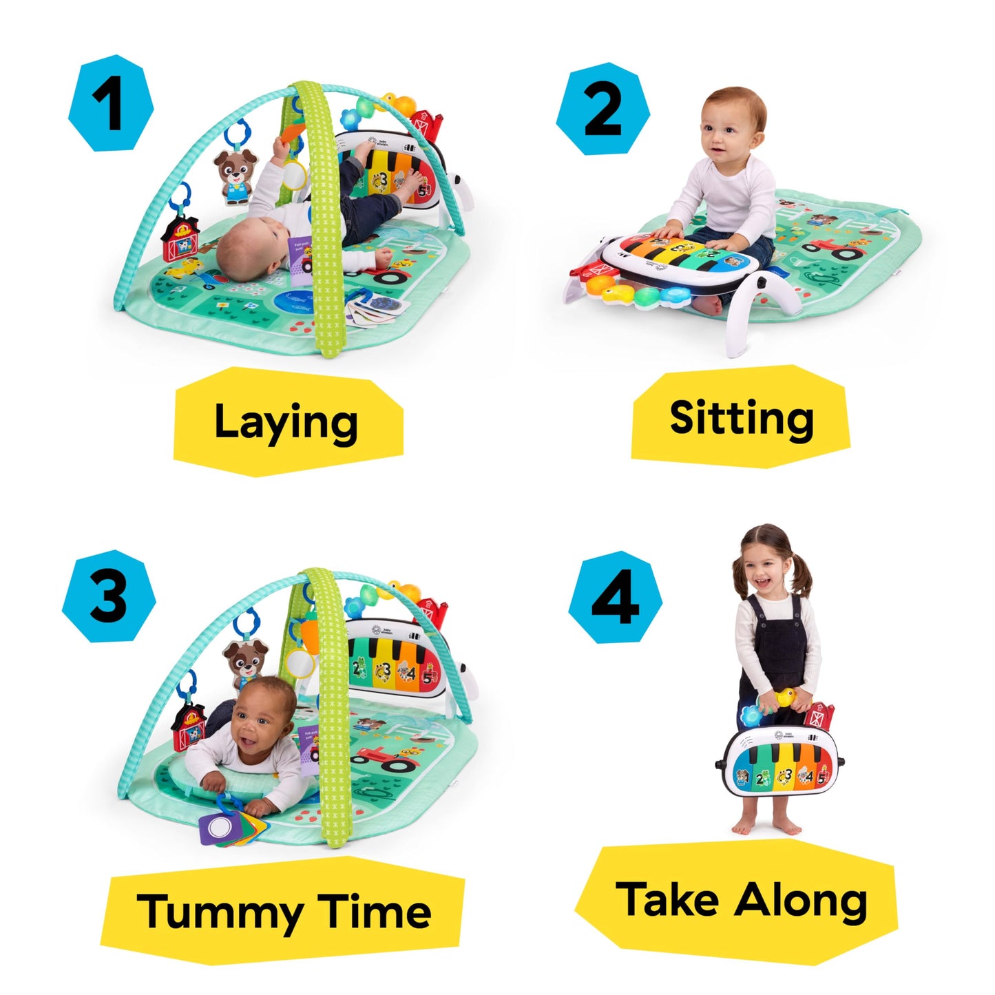 Baby Einstein Kickin Tunes Farm Explorers 4-ühes mängumatt klaveriga, roheline