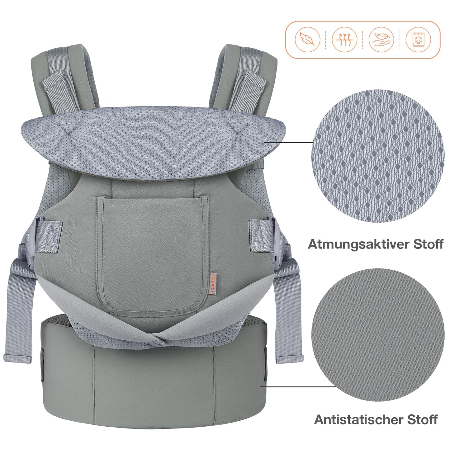 GAGAKU ergonoomiline kandekott puusatoega 0–36 kuud, salveiroheline