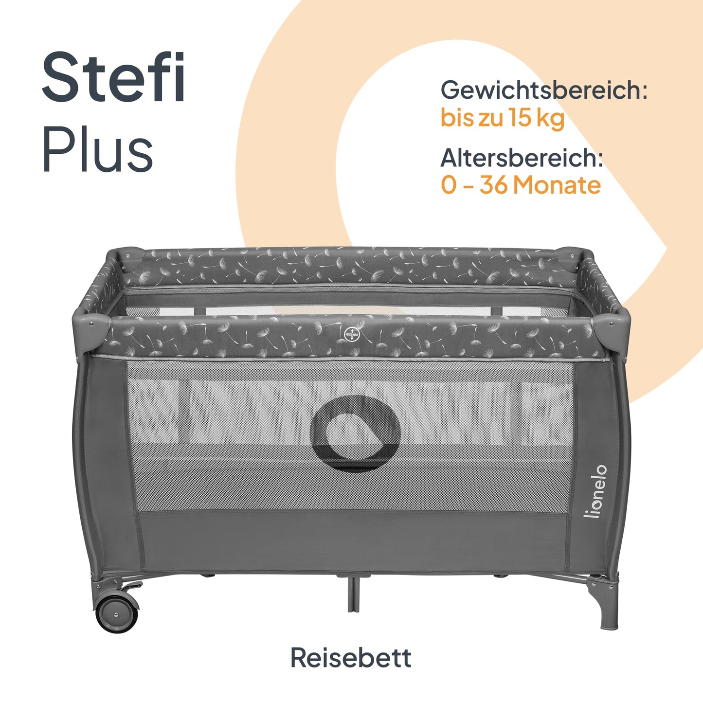 Lionelo Stefi Plus reisivoodi kuni 15 kg (2-tasandiline), hall-valge