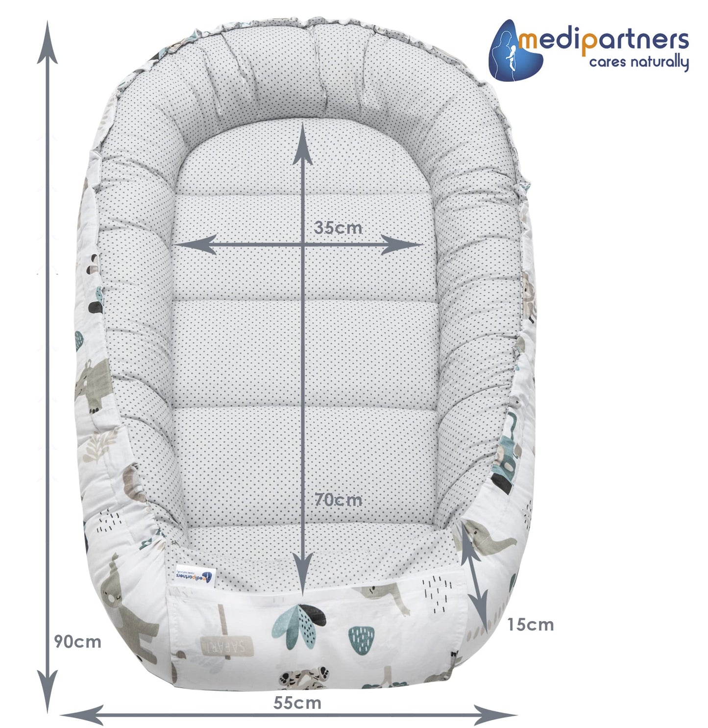 Medi Partners beebipesa komplekt 5-osaline 100 × 60 cm, Mint Zoo beež