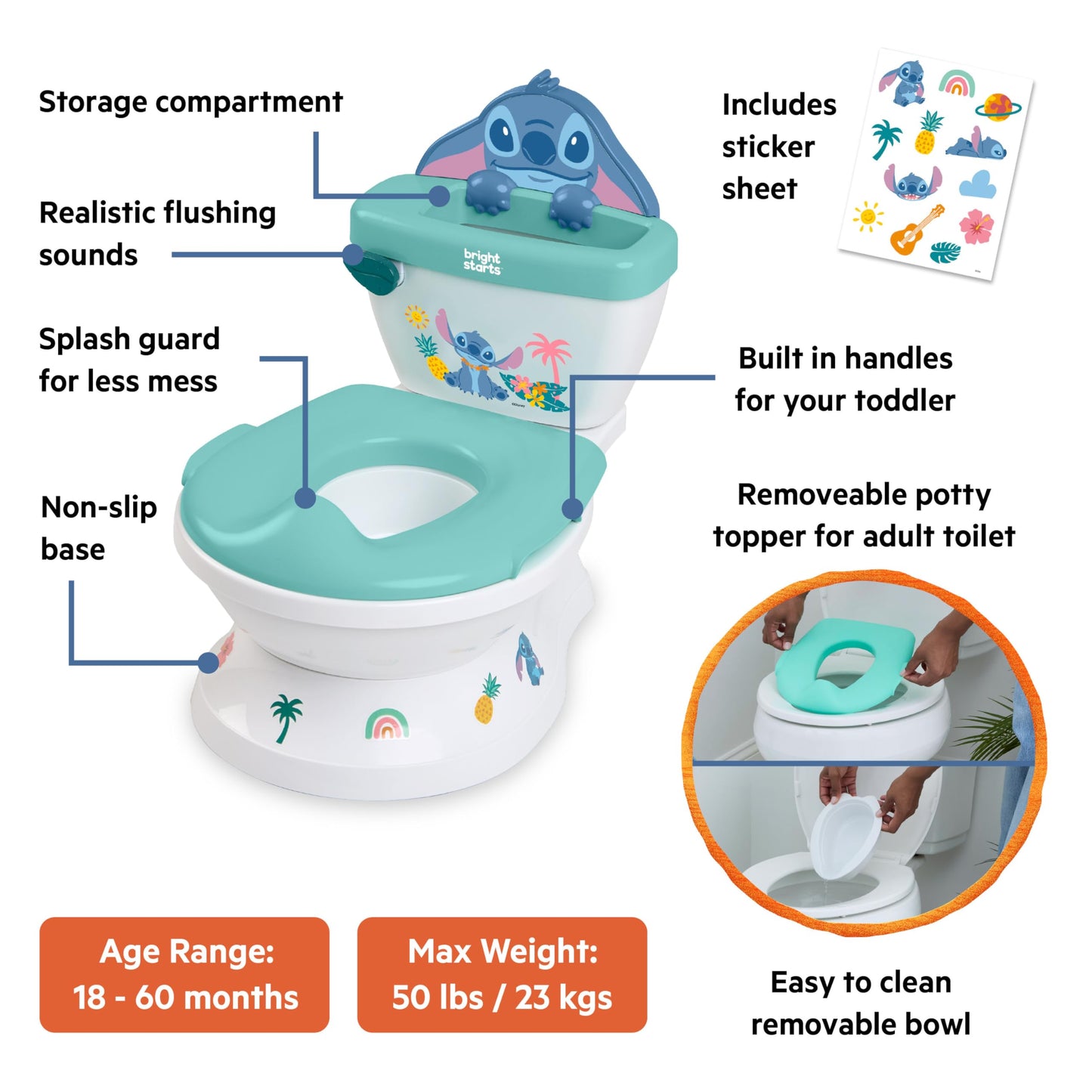 Bright Starts Disney Stitch My Size 2-ühes pott, 18+ kuud