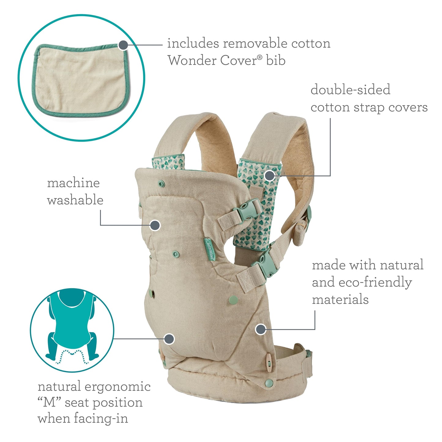 Infantino Flip 4-in-1 Nature & Nurture ergonoomiline kandekott, beež