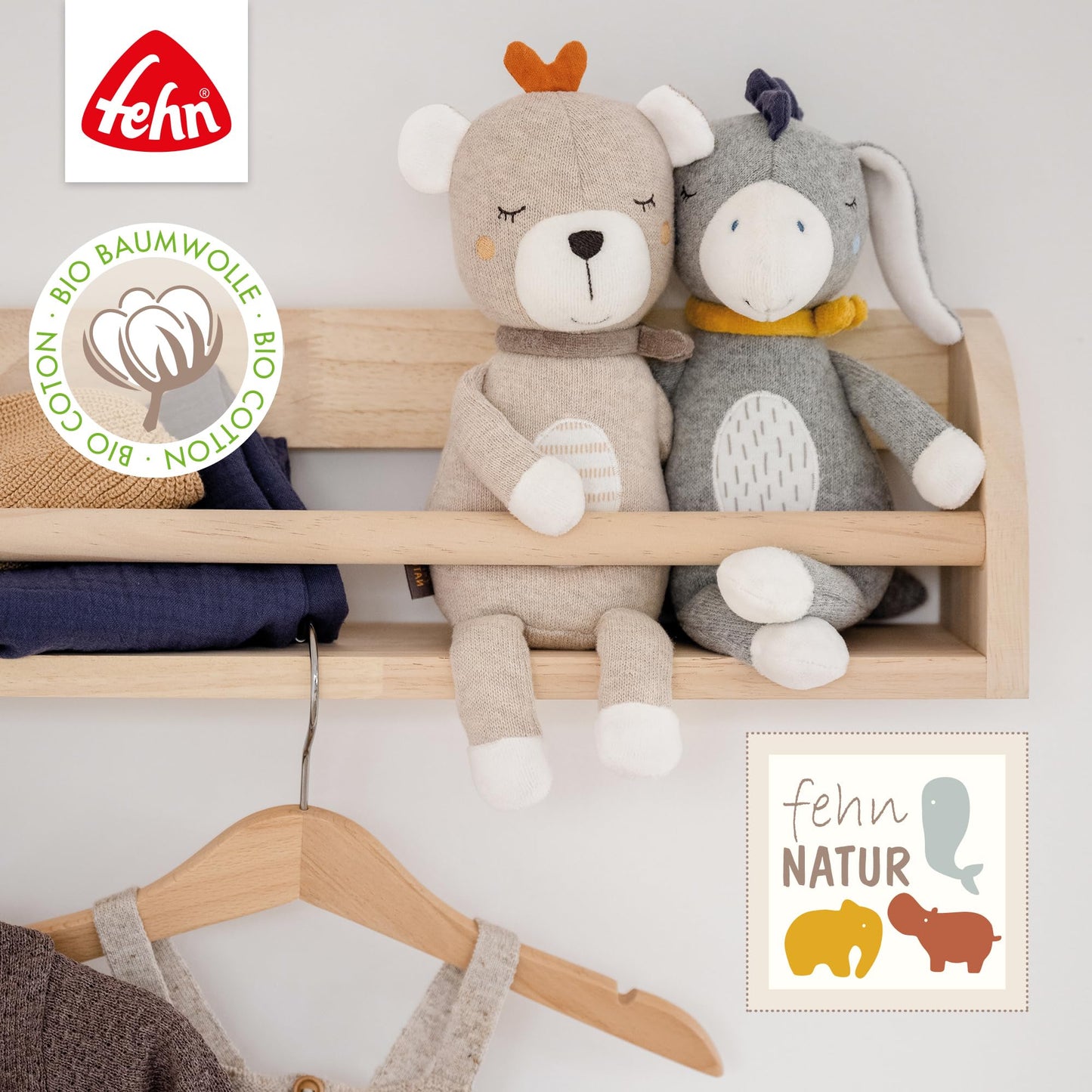 Fehn fehnNATUR puidust haaramislelu Teddy, pruun, alates sünnist