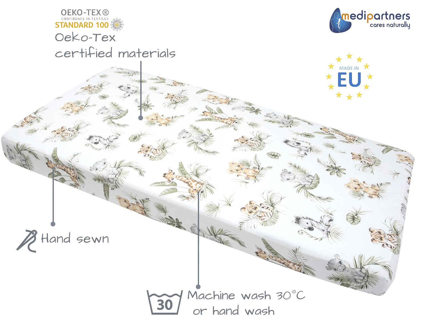 Medi Partners voodilina 60×120 cm, 100% puuvill, Safari muster