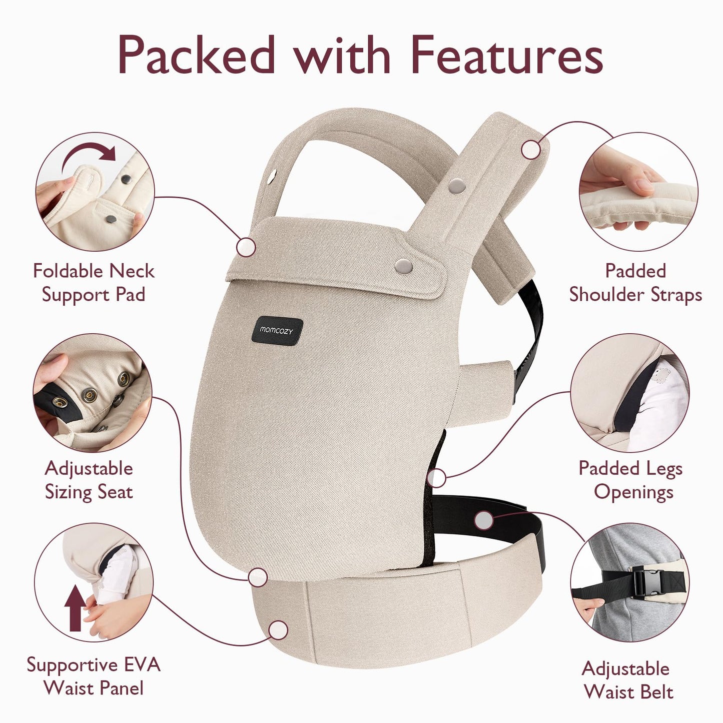 Momcozy Purehug ergonoomiline kandekott 3,2–20,4 kg, beež