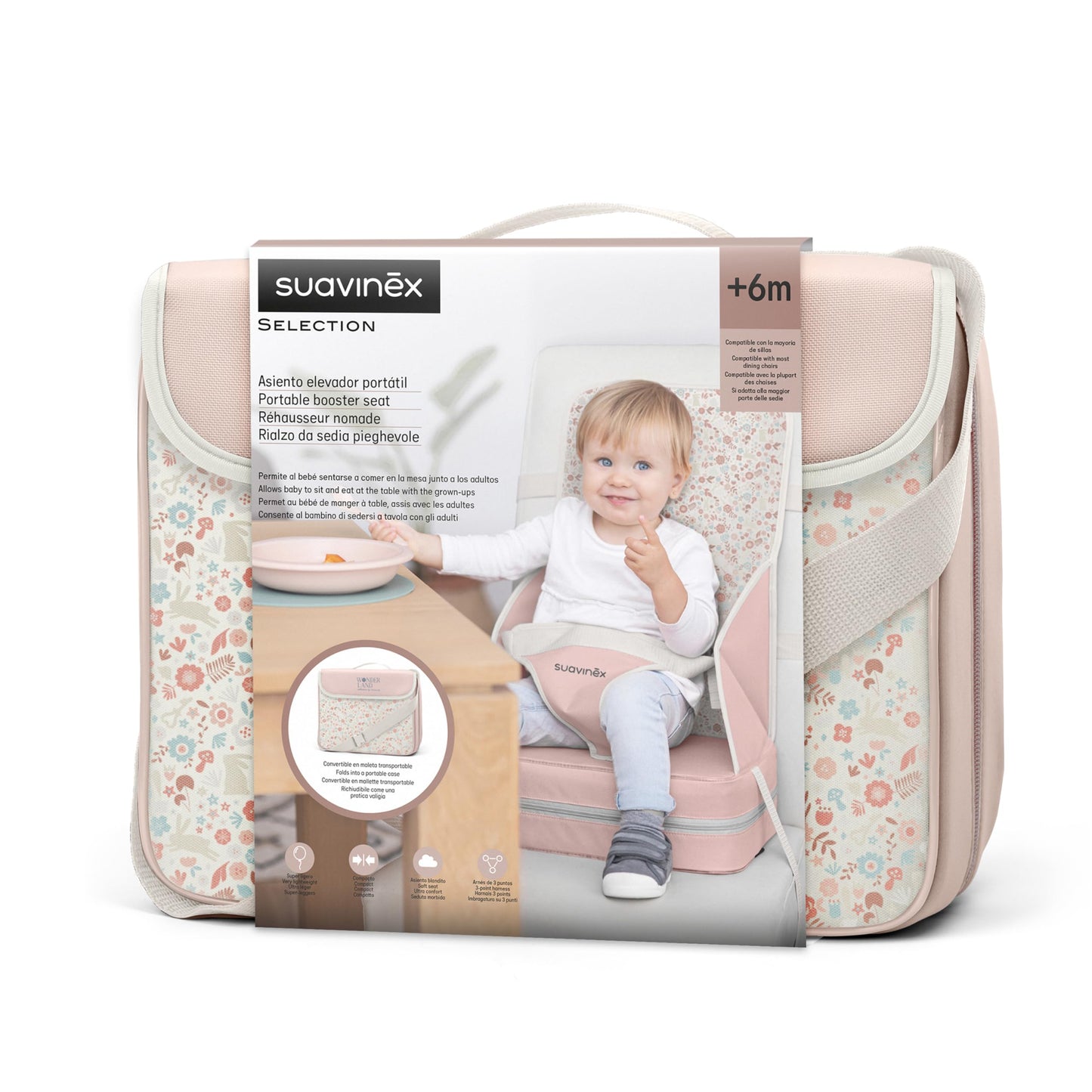 Suavinex Wonderland kaasaskantav söögitool/istmekõrgendus, 6+ kuud, roosa