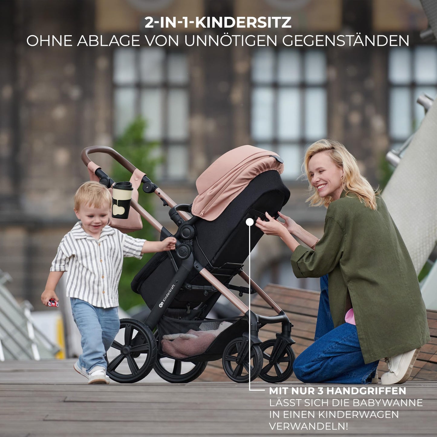 Kinderkraft MOOV2 AIR 3-ühes lapsevanker must, MINK PRO I-SIZE turvatooliga, kuni 27 kg