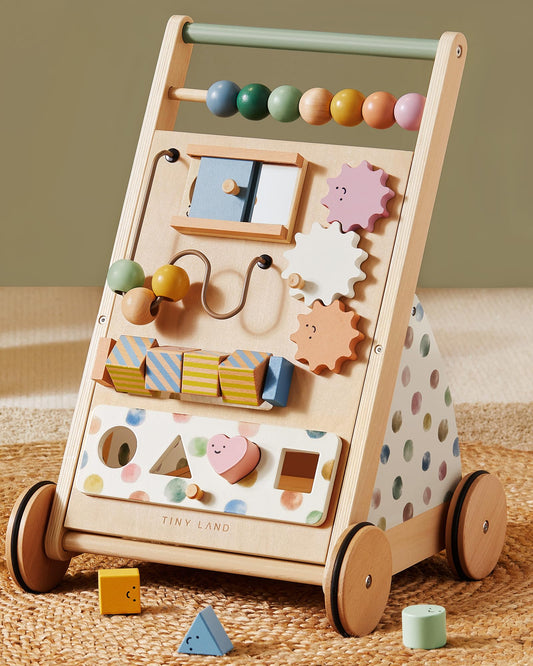 Tiny Land puidust käimistugi Baby Walker Set, värviline, reguleeritava kiirusega