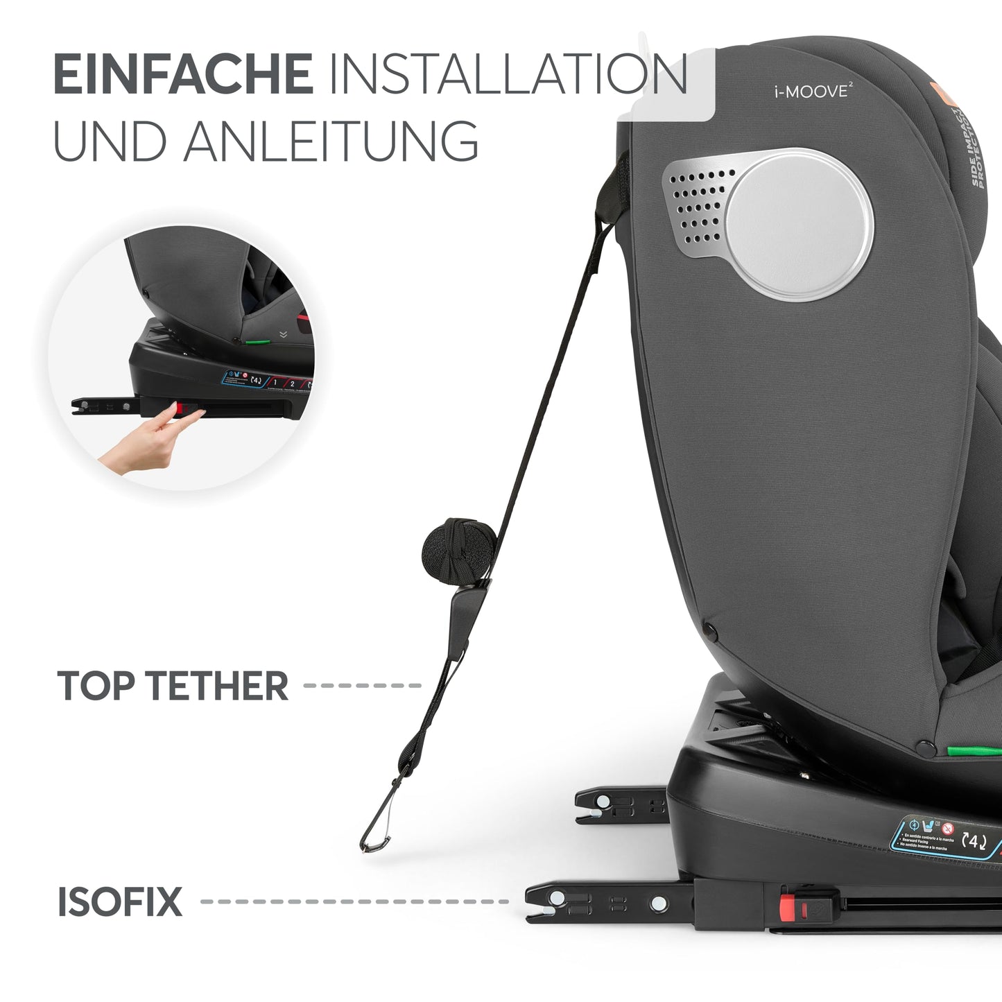 Kikka Boo turvatool i-MOOVE 2, i-SIZE, 40-150 cm, ISOFIX, 360° pöörduv, tumehall