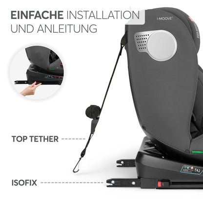 Kikka Boo turvatool i-MOOVE 2, i-SIZE, 40-150 cm, ISOFIX, 360° pöörduv, tumehall