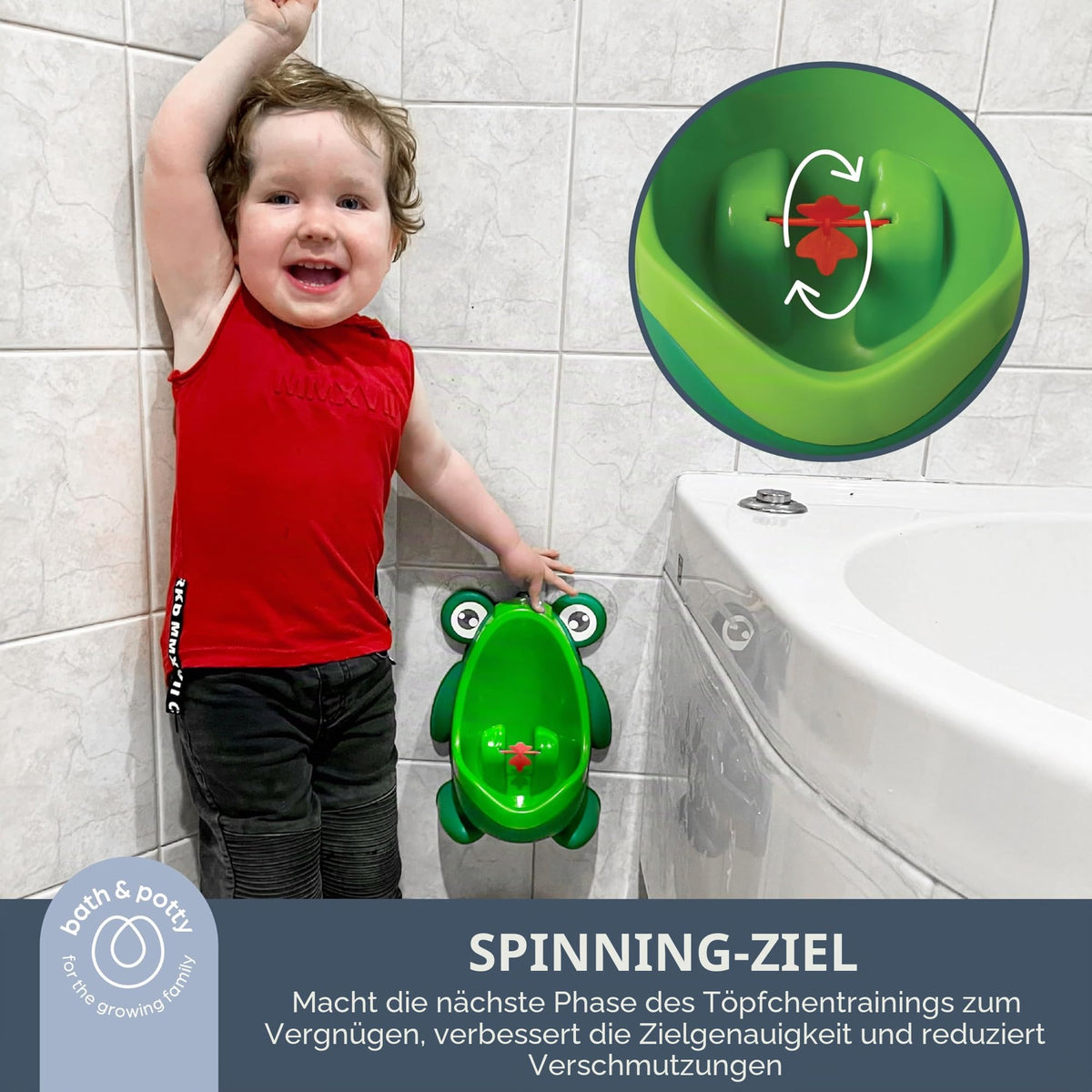 Dreambaby Pee-Pod pissapotta pyörivällä maalitaululla, vihreä, pojille 1-6 v