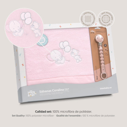 Interbaby voodipesukomplekt beebivoodile 60 x 120 cm, roosa, korallfliis