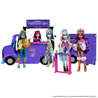 Monster High Draculaura nukk ja mängukomplekt – Fangtastic Rockin’ Food Truck lavaga