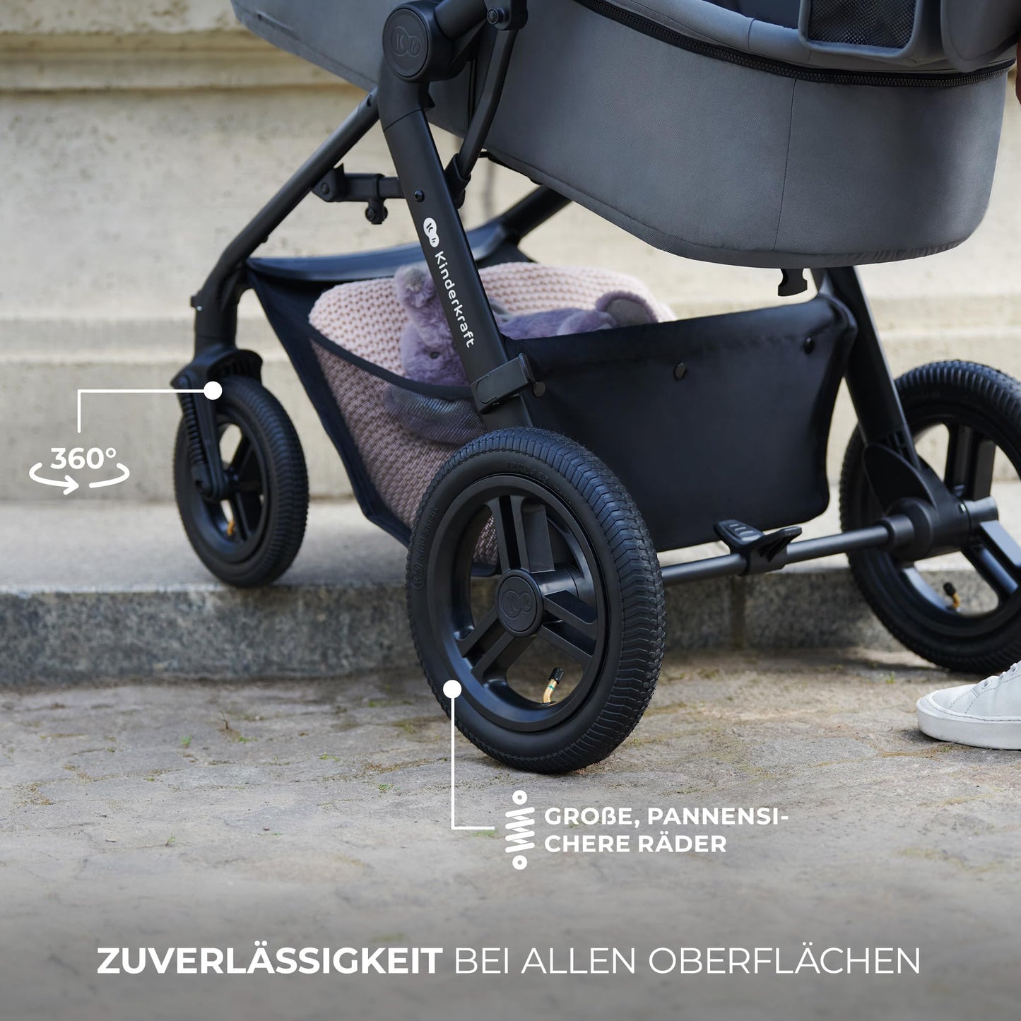 Kinderkraft MOOV2 AIR 3-ühes lapsevanker must, MINK PRO I-SIZE turvatooliga, kuni 27 kg