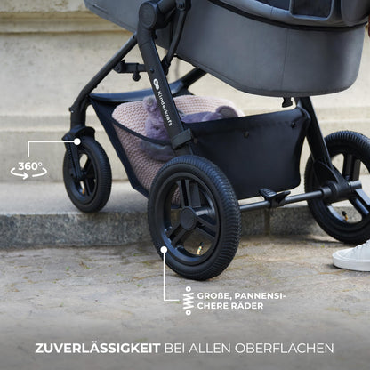 Kinderkraft MOOV2 AIR 3-ühes lapsevanker must, MINK PRO I-SIZE turvatooliga, kuni 27 kg