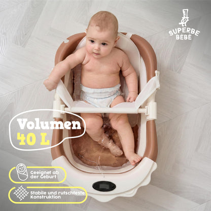 SUPERBE BEBE kokoontaitettava vauvan kylpyamme lämpömittarilla ja ammepehmusteella, Leijona