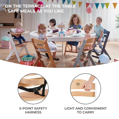 Kinderkraft ENOCK 3-in-1 puidust söögitool, puit ja valge