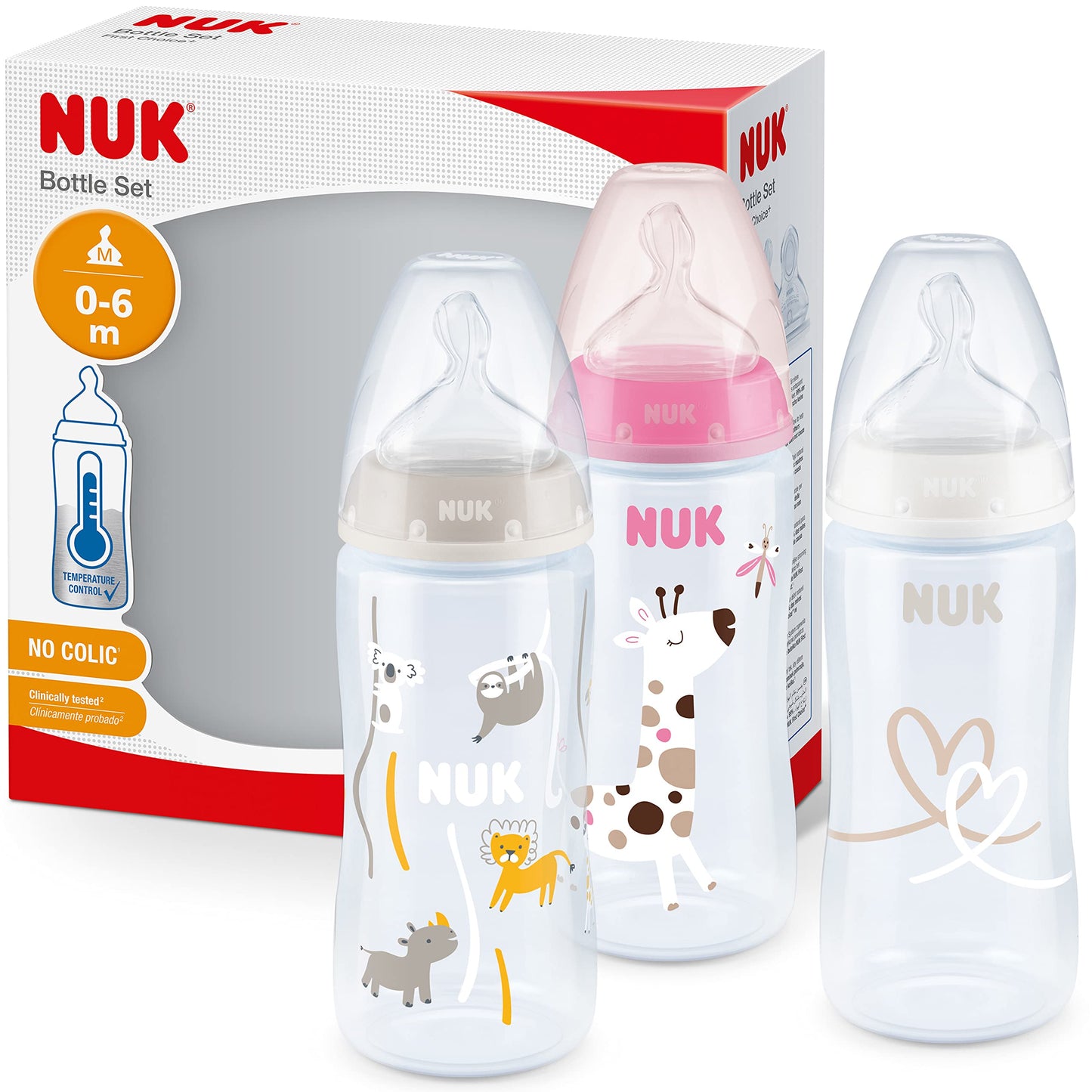 NUK First Choice+ lutipudelite komplekt 300 ml, 3 tk (0–6 kuud), Pink Giraffe