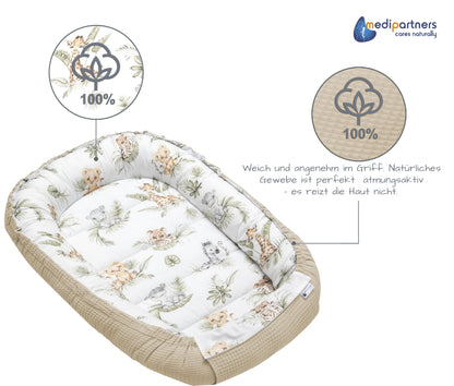 Medi Partners vauvanpesä Babynest Nestchen, Safari, 100 x 60 x 15 cm, vastasyntyneelle