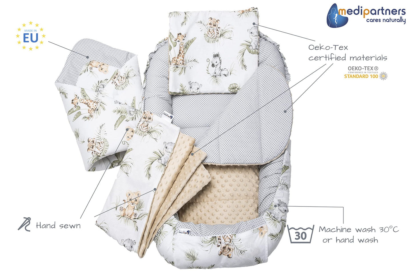 Medi Partners beebipesa komplekt 5-osaline 100 × 60 cm, Safari beež