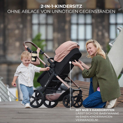 Kinderkraft MOOV2 AIR 3-ühes vanker, MINK PRO I-SIZE turvatooliga, helehall