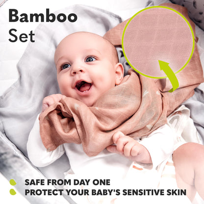 Lionelo bambusest musliinrätikute komplekt beebile, 3 tk (70 × 70 cm) – Leaf