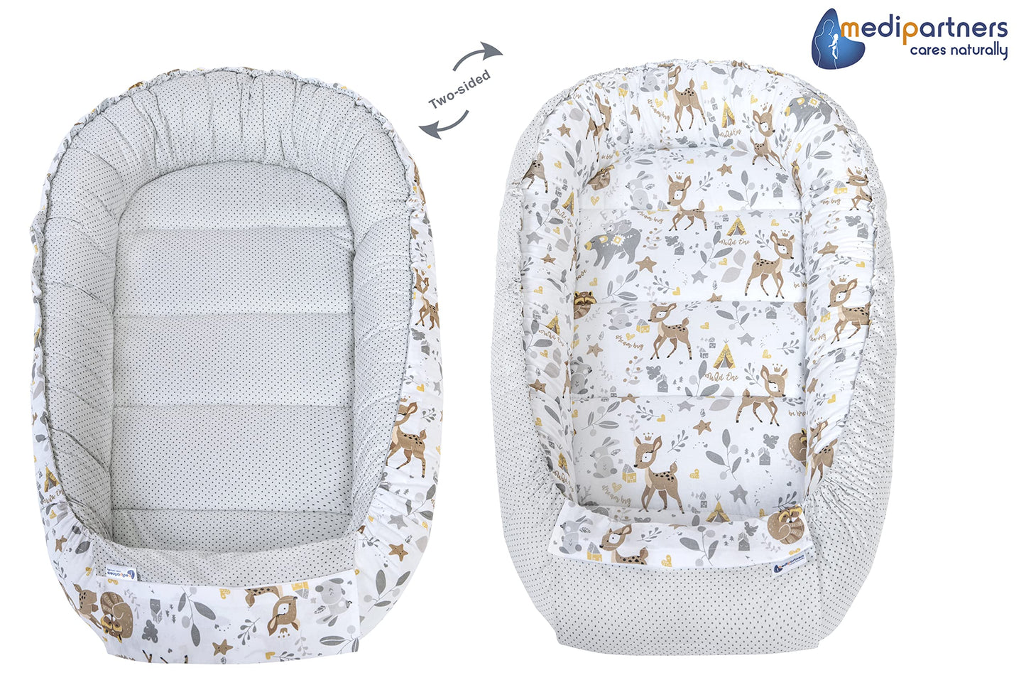 Medi Partners 5-osaline beebipesa komplekt Deer & Grey Plush, 100% puuvill