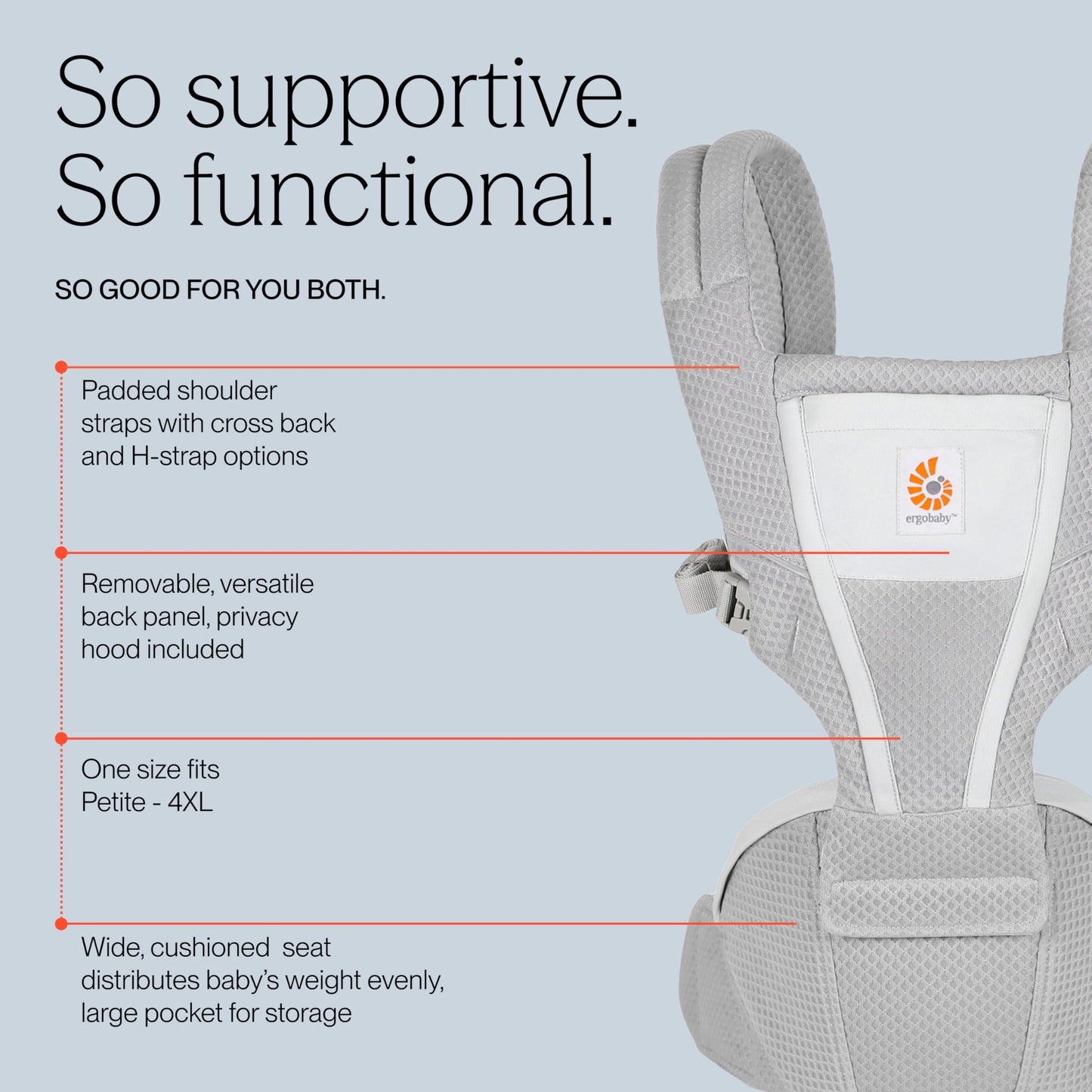 Ergobaby Alta kandekott SoftFlex Mesh, Pearl Grey, 4–48 kuud