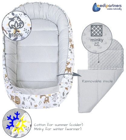 Medi Partners 5-osaline beebipesa komplekt Deer & Grey Plush, 100% puuvill