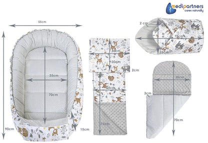 Medi Partners 5-osaline beebipesa komplekt Deer & Grey Plush, 100% puuvill