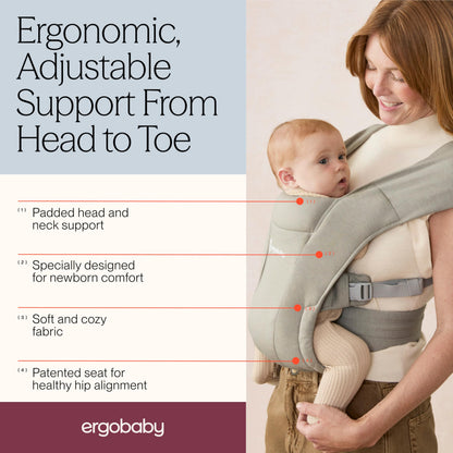 Ergobaby Embrace -kantoreppu vastasyntyneille 0–12 kuukautta, Soft Olive