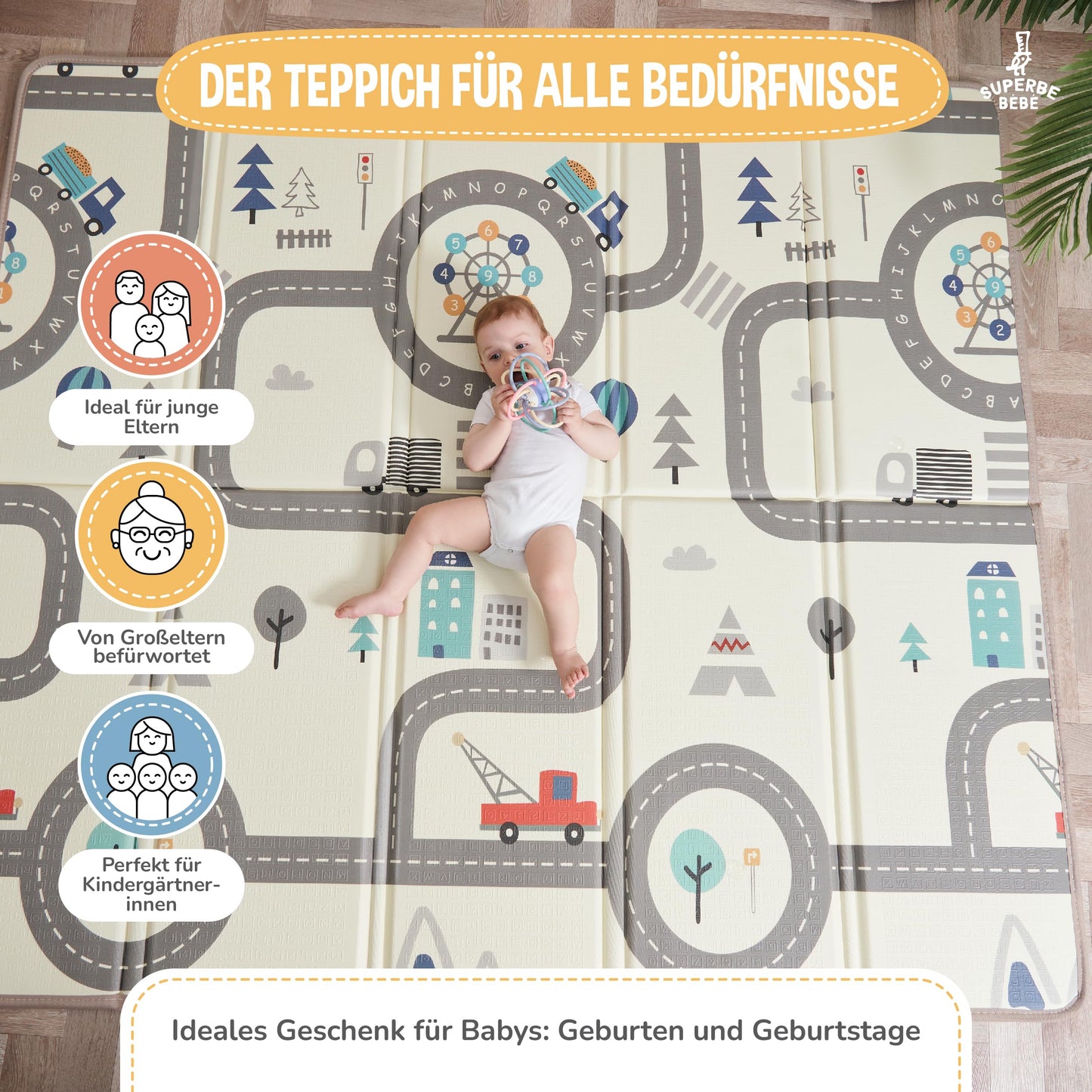 SUPERBE BEBE kokkupandav mängumatt Sea 150 × 180 cm