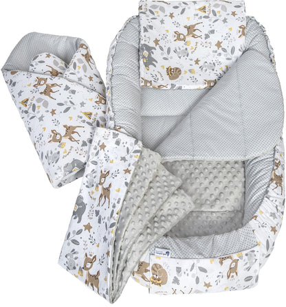 Medi Partners 5-osaline beebipesa komplekt Deer & Grey Plush, 100% puuvill