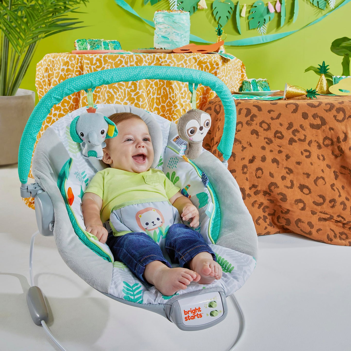 Bright Starts Comfy Baby Bouncer lamamistool vibratsiooni ja muusikaga, Jungle Vines