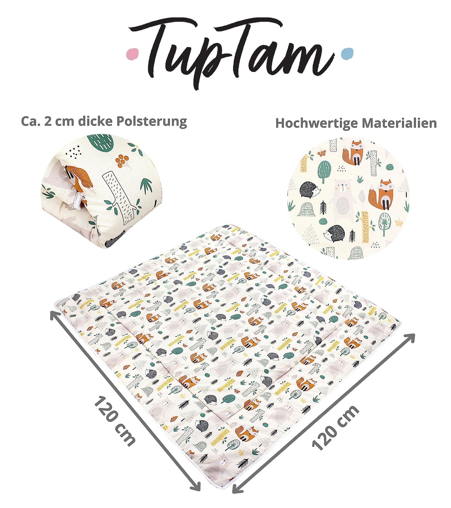 TupTam pehme XXL mängumatt beebile, 120 × 120 cm, mets/beež
