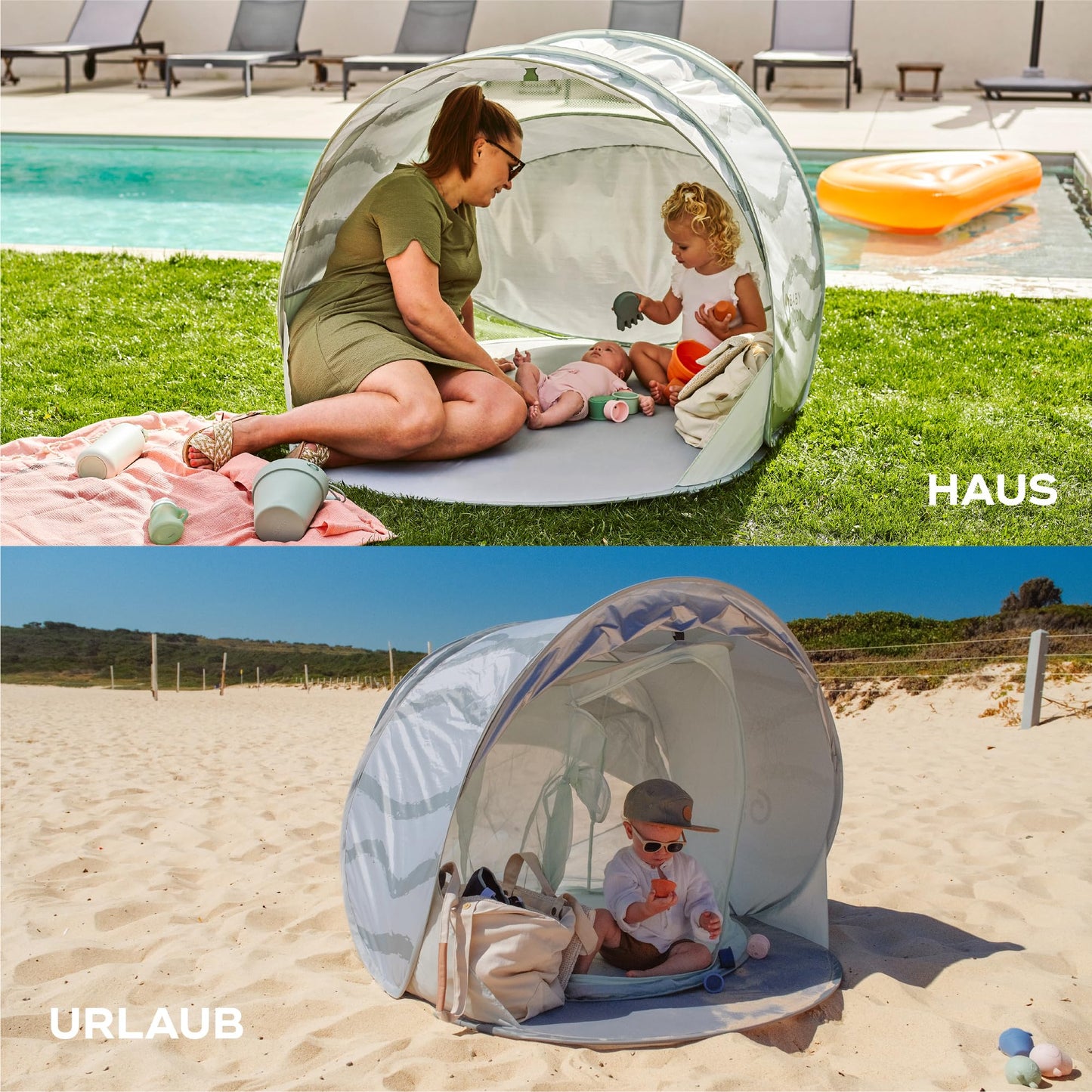Babymoov rannatelk Moov & Protect UV 50+ pop-up, roheline, 91 x 150 x 109 cm