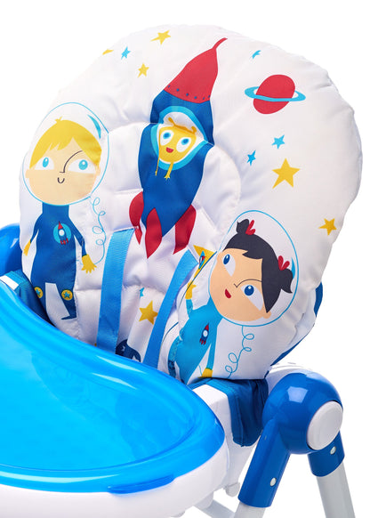 Piku söögitool reguleeritava lauaga, sinine astronaut