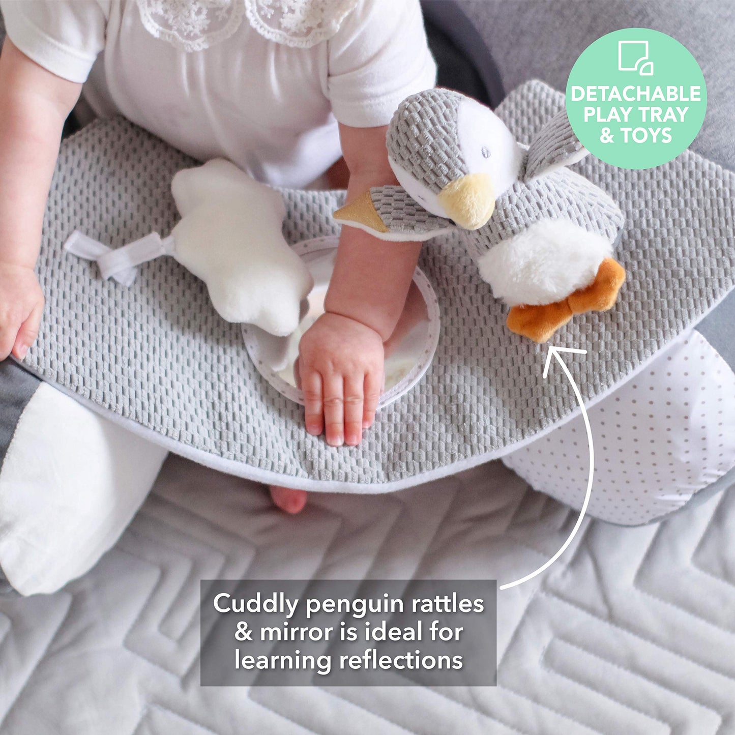 Nuby Penguin Sit-Me-Up täispuhutav iste mängualusega, 6+ kuud