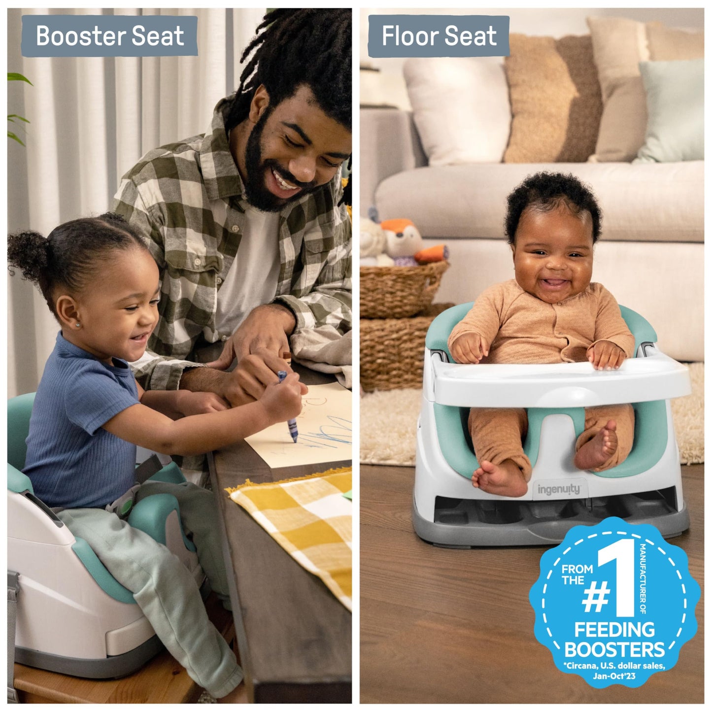 Ingenuity 2-ühes söögitooli iste Baby Base 2-in-1, Mist, alates 6 kuust