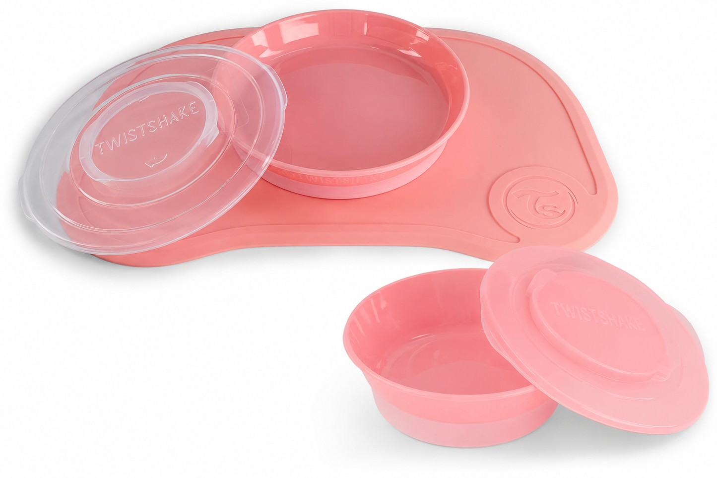 Twistshake Click Mat mati, taldriku ja kausi komplekt beebile, roosa