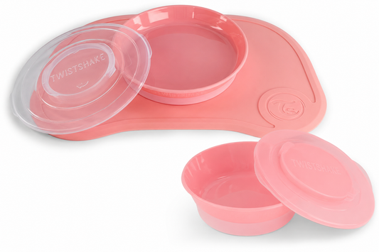 Twistshake Click Mat mati, taldriku ja kausi komplekt beebile, roosa