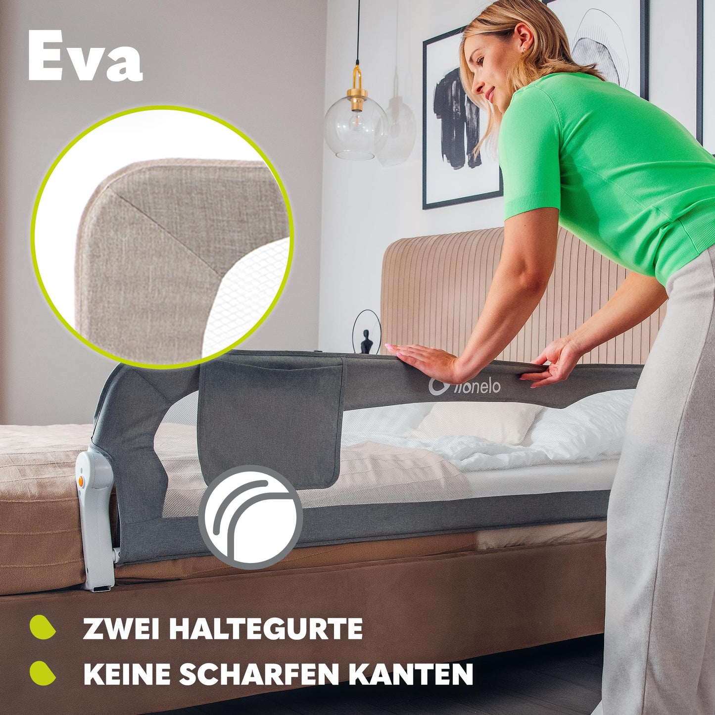 Lionelo Eva voodipiire 150 × 42 cm, kokkupandav, beež