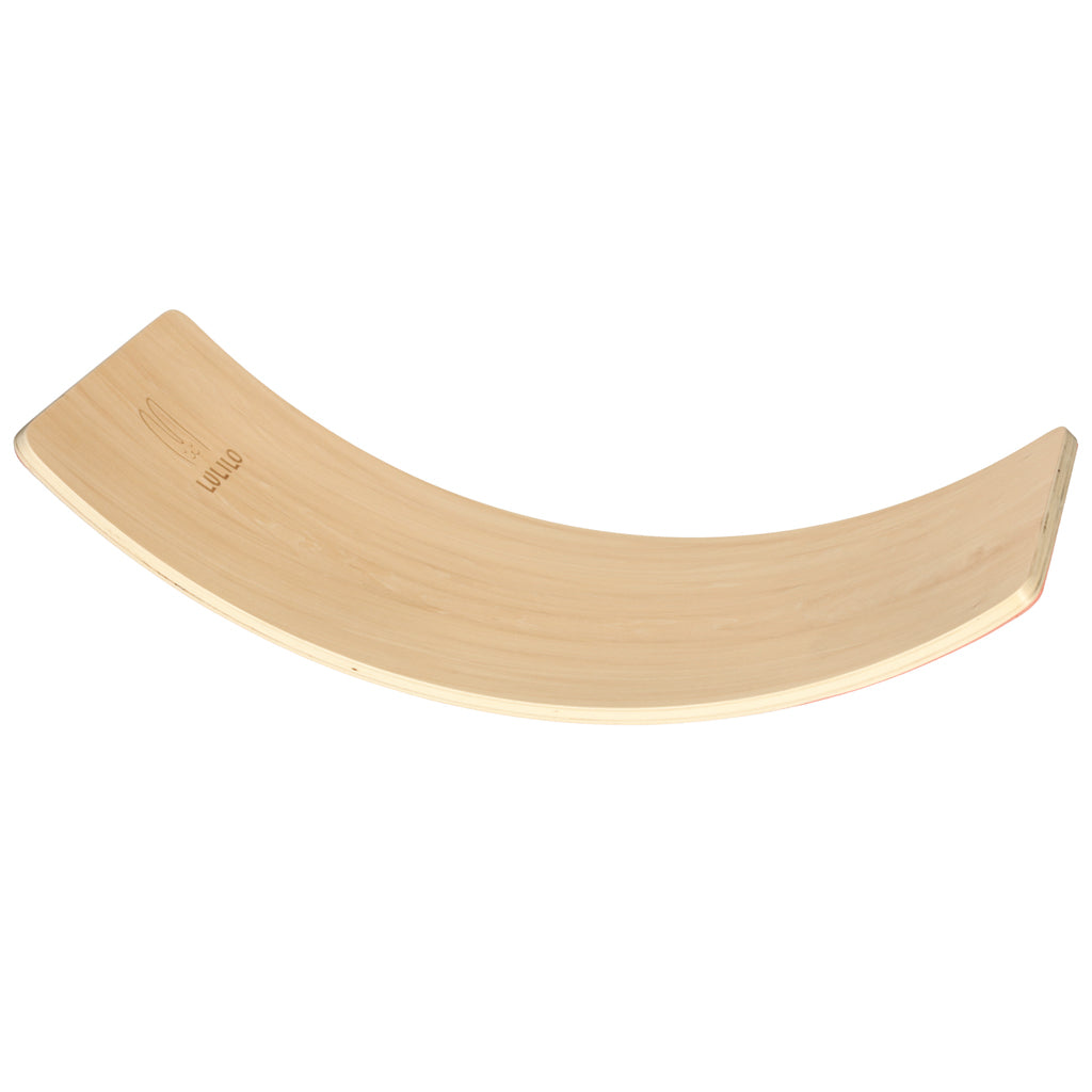 Montessori tasakaalulaud lastele, naturaalne puit roosa vildiga (82 × 30 cm)