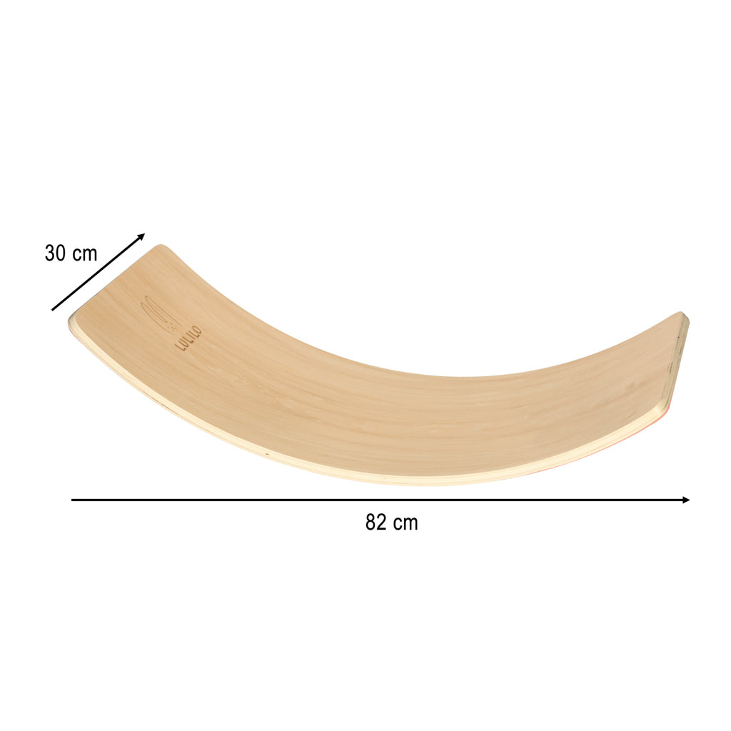 Montessori tasakaalulaud lastele, naturaalne puit roosa vildiga (82 × 30 cm)